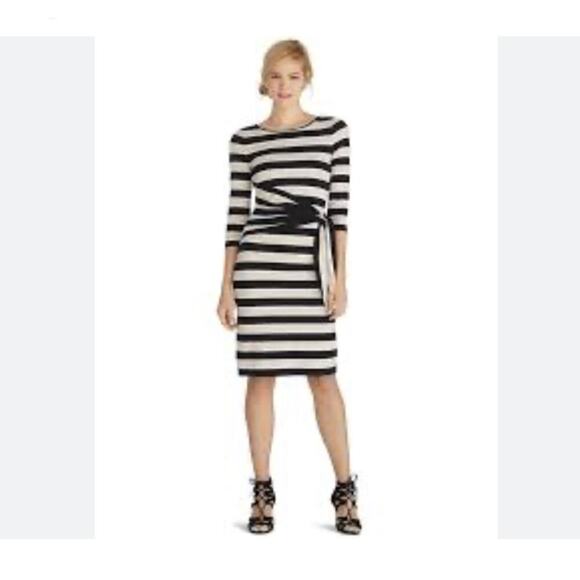 White House Black Market Dresses & Skirts - WHBM 3/4 Sleeve Stripe Shift Dress Side Tie Size 2